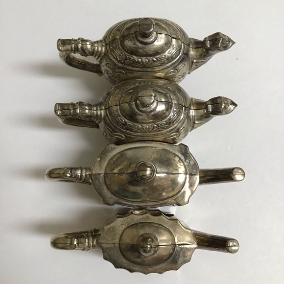 Teapot Napkin Rings SET OF 4 Godinger Silver-plate Mixed Silver Art 1994 Vintage - Picture 8 of 14